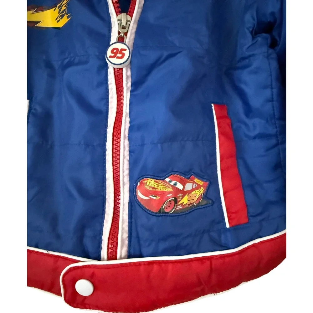 Lightning Mcqueen Disney Fleece Lined Bomber Light Puffer Jacket Zip Size 3 NEW